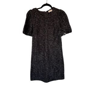 Entro Women's Black Sequin Tweed Mini Dress Short Sleeve Party S